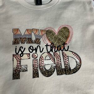 Gildan White Graphic T-Shirt with Leopard and Baseball Design